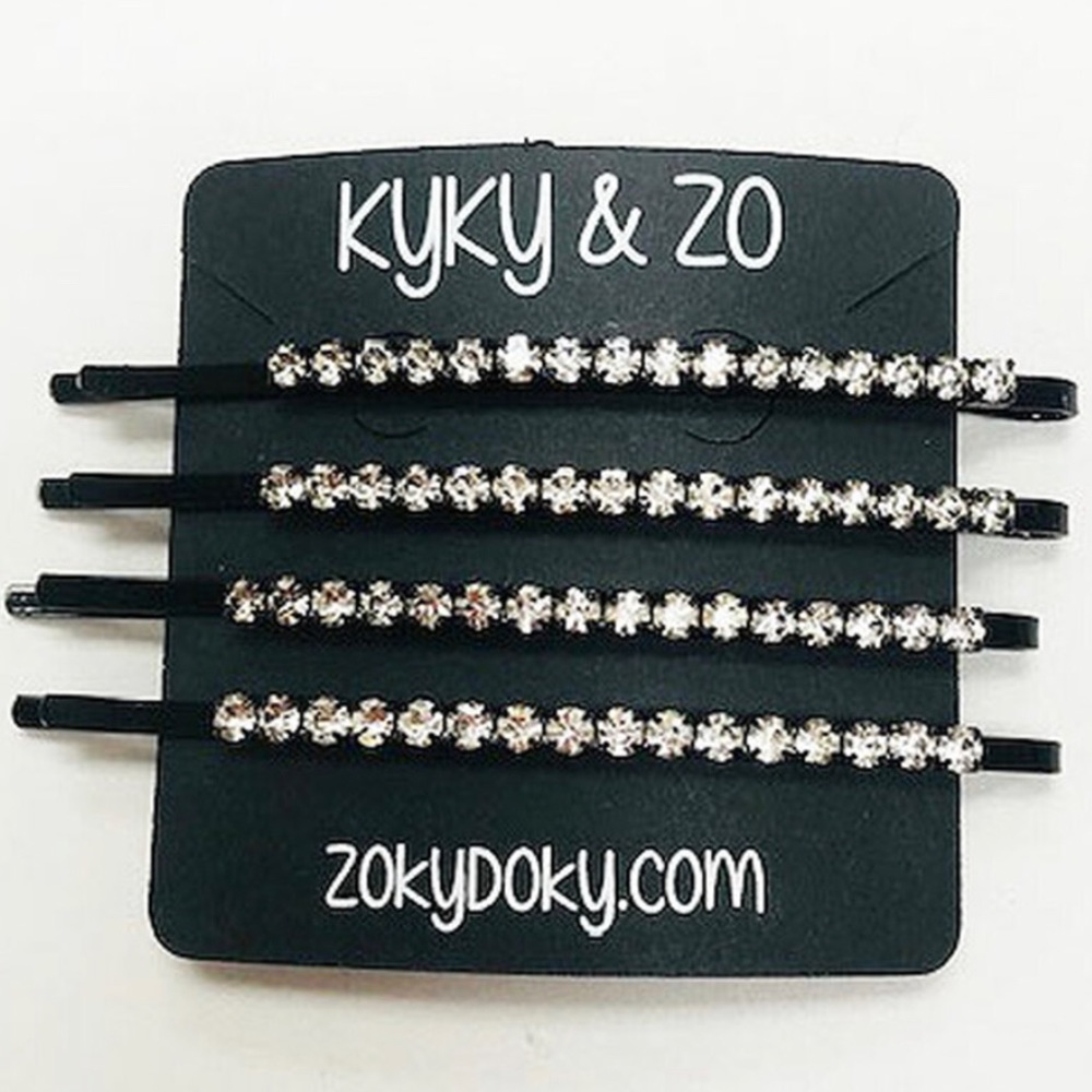 Set of 4 LARGE Clear Crystal Black Bobby Pins-Boutique